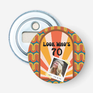 Retro Hippie 60's Baby Boomer Milestone Verjaardag Button Flesopener