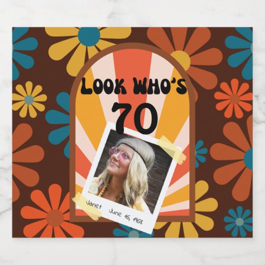 Retro Hippie 60's Custom Foto 70e Verjaardag Bier Etiket (Enkel label)