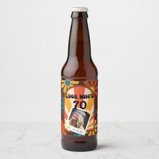 Retro Hippie 60's Custom Foto 70e Verjaardag Bier Etiket (Voorkant)
