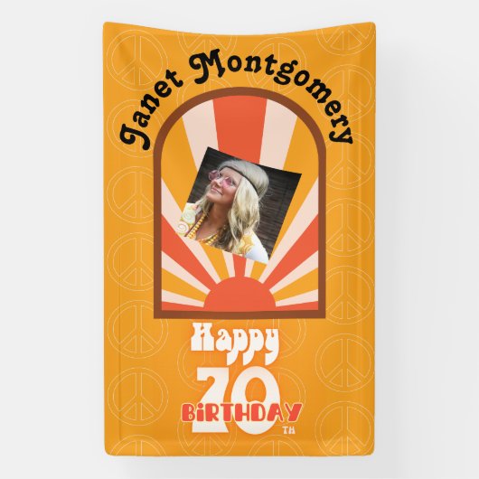 Retro Hippie 60's Custom Foto 70e Verjaardag Spandoek (Verticaal)