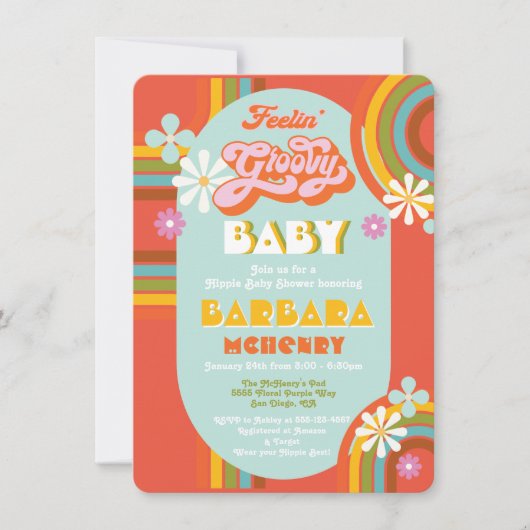 Retro Hippie 70's 60's Groovy Baby shower Kaart (Voorkant)