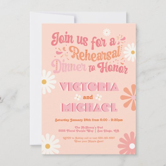 Retro Hippie 70's 60's Groovy Reheasral Dinner Kaart (Voorkant)