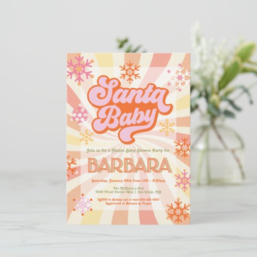 Retro Hippie 70's 60's Groovy Santa Baby shower Kaart (Staand voorkant)