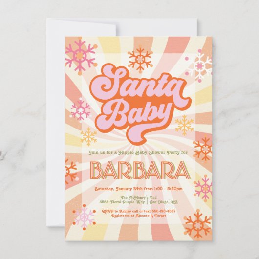 Retro Hippie 70's 60's Groovy Santa Baby shower Kaart (Voorkant)