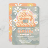 Retro Hippie 70's 60's Rainbow Daisy Baby shower Kaart (Voorkant / Achterkant)