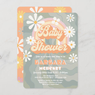 Retro Hippie 70's 60's Rainbow Daisy Baby shower Kaart