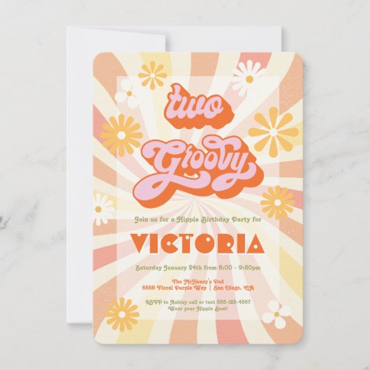 Retro Hippie 70's 60's Two Groovy Birthday Party Kaart (Voorkant)