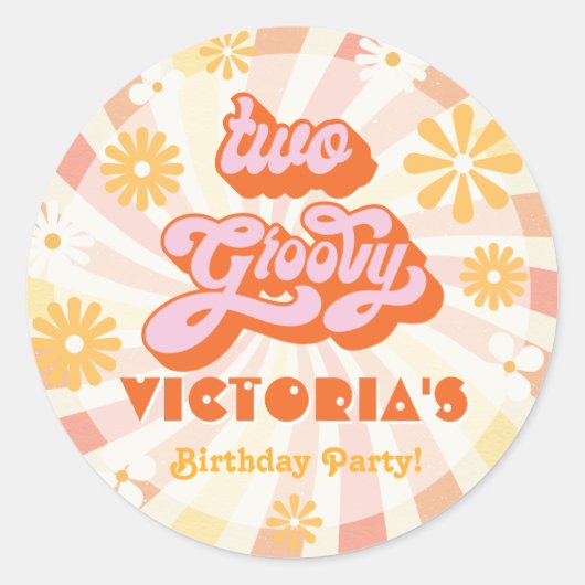 Retro Hippie 70's 60's Two Groovy Birthday Party Ronde Sticker (Voorkant)