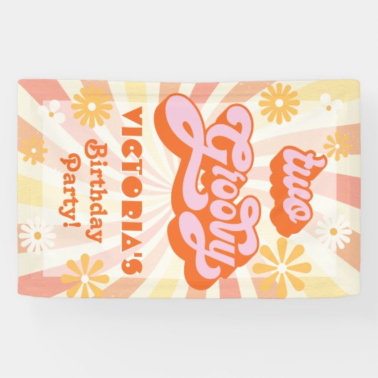 Retro Hippie 70's 60's Two Groovy Birthday Party Spandoek (Horizontaal)