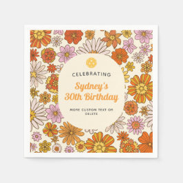 Retro Hippie 70s Bloemen Patroon Pickleball Party Servet