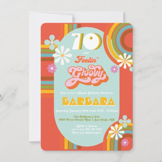 Retro Hippie 70's Groovy Birthday Party Kaart (Voorkant)