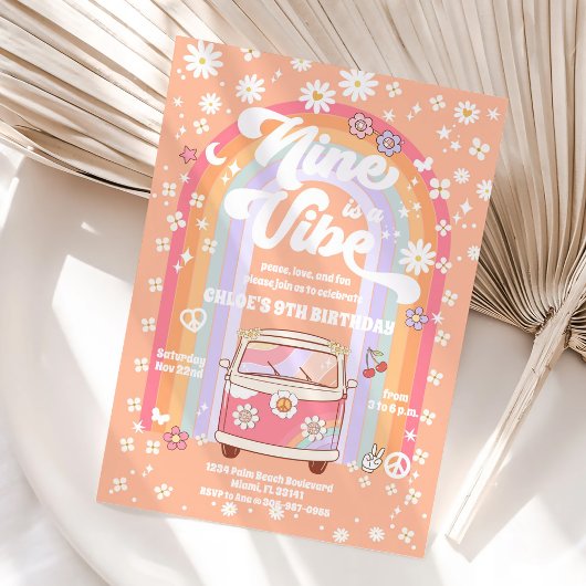 Retro Hippie 9e Verjaardagsuitnodiging Kaart