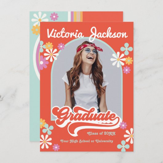 Retro Hippie Afstudeer Foto Aankondiging (Voorkant / Achterkant)