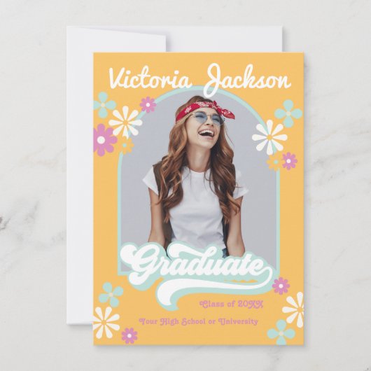 Retro Hippie Afstudeer Foto Aankondiging (Voorkant)