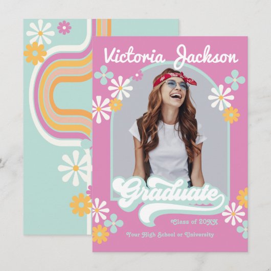 Retro Hippie Afstudeer Foto Aankondiging (Voorkant / Achterkant)