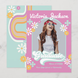 Retro Hippie Afstudeer Foto Aankondiging