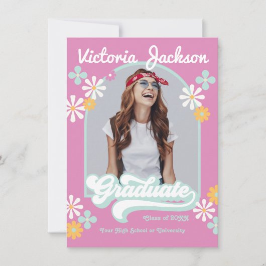 Retro Hippie Afstudeerfoto Aankondiging (Voorkant)