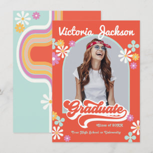 Retro Hippie Afstuderen Fotoaankondiging Kaart