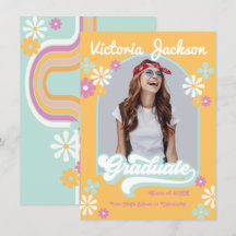 Retro Hippie Afstuderen Fotoaankondiging