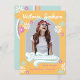 Retro Hippie Afstuderen Fotoaankondiging Kaart