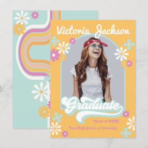 Retro Hippie Afstuderen Fotoaankondiging Kaart
