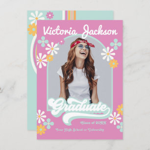 Retro Hippie Afstuderen Fotoaankondiging Kaart