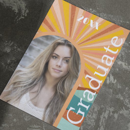 Retro Hippie Arch Foto 70s Perzik Afstuderen Kaart