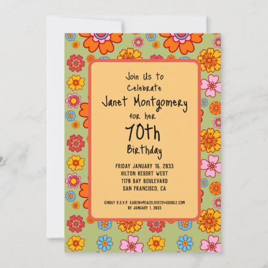 Retro Hippie Baby Boomer Foto Uitnodiging Verjaard (Achterkant)