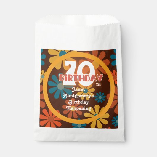Retro Hippie Bloem 70e Verjaardag Bedankzakje (Voorkant)