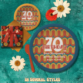 Retro Hippie Bloem 70e Verjaardag Papieren Bordje