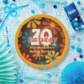 Retro Hippie Bloem 70e Verjaardag Papieren Bordje (Feest)