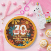 Retro Hippie Bloem 70e Verjaardag Papieren Bordje (Feest)