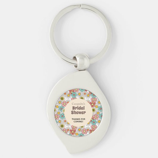 Retro Hippie Bloem Bruiloft Feest Bedankt Sleutelhanger (Voorkant)