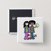 Retro Hippie Bloem Kinderen Pin Vierkante Button 5,1 Cm (Voorkant /achterkant)