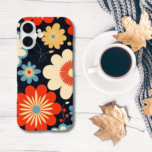 Retro Hippie Bloemen Blauw Geel Beige Rood Case-Mate iPhone Case