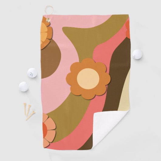 Retro hippie bloemen golfhanddoek (Insitu)