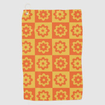 Retro Hippie Bloemen op Geel Oranje Schaakbord