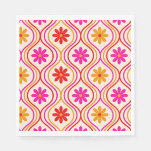 Retro Hippie Bloemen op Rood Oranje Roze Ogee Servet