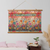 Retro Hippie: Bloemen Patchwork muur opknoping Hangend Wandkleed (Slaapkamer)