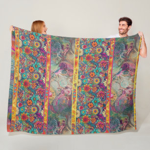 Retro Hippie: Bloemfantasie Fleece Deken