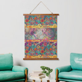 Retro Hippie: Bloemfantasie Hangend Wandkleed