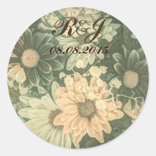 retro hippie bohemian zomerdagbruiloft ronde sticker (Voorkant)