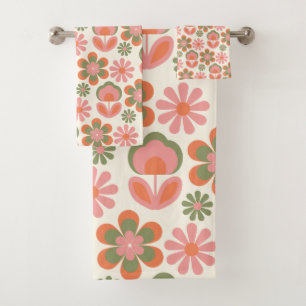 Retro Hippie Boho 70s Bloem roze groen Bad Handdoek