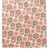 Retro Hippie Boho 70s Bloem roze groen Douchegordijn (Voorkant)