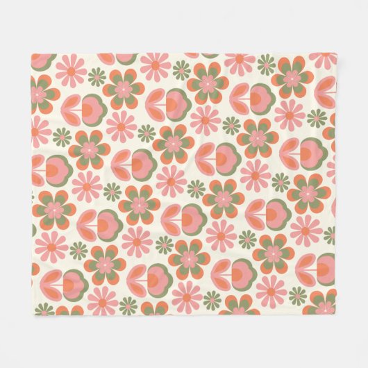 Retro Hippie Boho 70s Bloem roze groen Fleece Deken (Voorkant (Horizontaal))