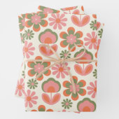 Retro Hippie Boho 70s Bloem roze groen Inpakpapier Vel (In situ)