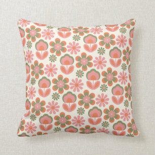 Retro Hippie Boho 70s Bloem roze groen Kussen