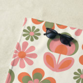 Retro Hippie Boho 70s Bloem roze groen Strandlaken (In situ)