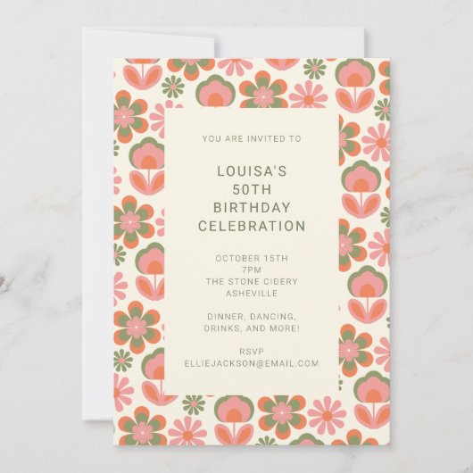 Retro Hippie Boho 70s Bloemroze verjaardag Kaart (Voorkant)