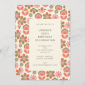 Retro Hippie Boho 70s Bloemroze verjaardag Kaart (Voorkant / Achterkant)